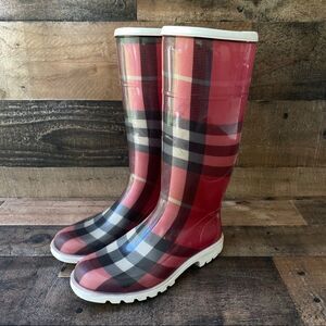 Burberry Nova Check Red Rain Boots Size 36/6